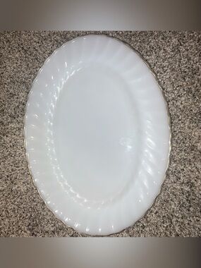 VTG Anchor Hocking Milk Glass Serving Platter with Gold Trim